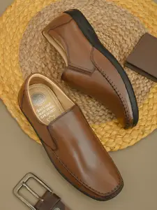 Fentacia Men Brown Solid Leather Formal Slip-Ons Shoes