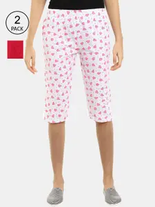 V-Mart Women Pack Of 2 Fuchsia & White Printed Shorts