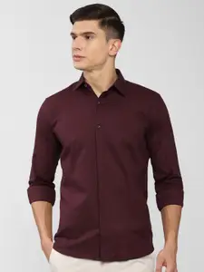 V Dot Men Maroon Slim Fit Pure Cotton Casual Shirt