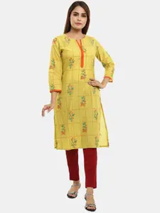 Desi Mix Women Mustard Yellow cotton   floral Ethnic Motifs  Kurta