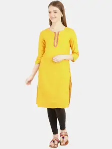 Desi Mix Women Mustard Yellow cotton Thread Work Kurta
