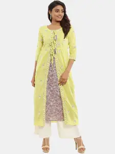 Desi Mix Women  cotton Yellow Printed Kurta