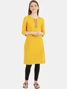 Desi Mix Women Mustard cotton  Yellow Yoke Design kantha Work Kurta