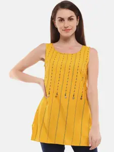 Desi Mix Women Mustard Yellow  panelled design Kurta