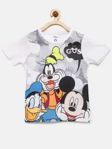 YK Disney Boys Grey & White Printed T-shirt