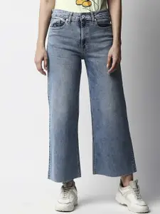 Pepe Jeans Women Blue Flared High-Rise Low Distress Heavy Fade Jeans