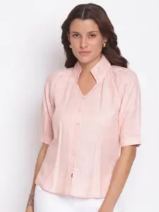 Latin Quarters Pink Mandarin Collar Shirt Style Top
