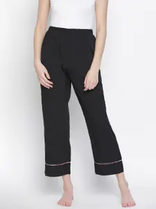 Oxolloxo Women Black Solid Satin Lounge Pants