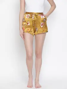 Oxolloxo Women Mustard Yellow Printed Lounge Shorts