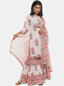 Desi Mix Women White & Pink Floral Printed Kurta
