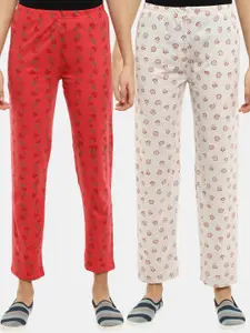 V-Mart Pack of 2 Coral & Cream-Coloured Printed Lounge Pants