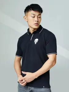 The Souled Store Men Black Polo Collar Applique T-shirt