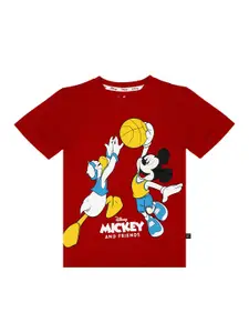 KINSEY Boys Red Mickey & Donald Duck Printed T-shirt
