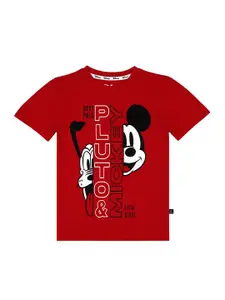 KINSEY Boys Red Mickey & Pluto Printed T-shirt