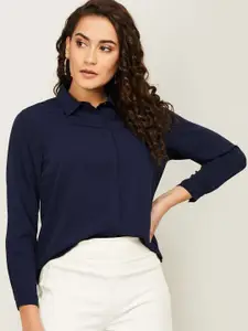 Xpose Women Navy Blue Smart Slim Fit Casual Shirt