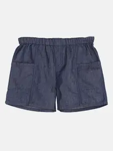 Beebay Girls Blue Solid Cotton Shorts
