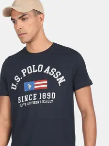 U.S. Polo Assn. Denim Co.Men Navy Blue Typography Printed T-shirt
