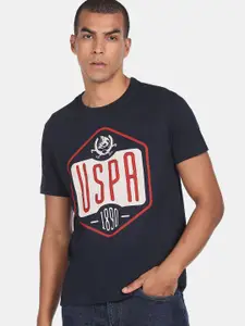 U.S. Polo Assn. Denim Co.Men Blue Typography Printed T-shirt