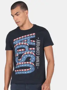 U.S. Polo Assn. Denim Co.Men Navy Blue Typography Printed T-shirt