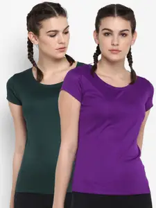 ScoldMe Women Green & Purple 2 T-shirt