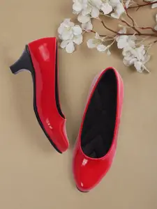 FASHIMO Red Printed Block Pumps with Bows