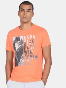 U.S. Polo Assn. Denim Co.Men Orange Printed Cotton T-shirt