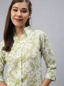 SHOWOFF Women Green Comfort Floral Printed Casual Shirt