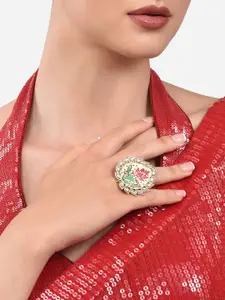 Zaveri Pearls Gold-Plated Multicoloured White Stone-Studded Adjustable Finger Ring