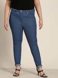 Sztori Women Plus Size Blue Skinny Fit High-Rise Stretchable Jeans