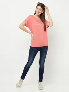 Crimsoune Club Women Pink Solid Extended Sleeves T-shirt