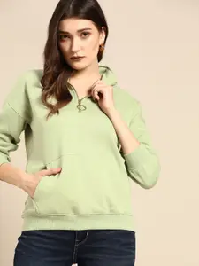 all about you Women Sage Green Solid Sweatshirt