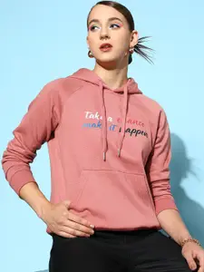 all about you Women Pink & Blue Printed Hooded Sweatshirt