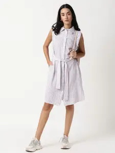 RAREISM White & Grey Striped Sleeveless Shirt Dress