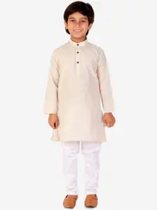Pro-Ethic STYLE DEVELOPER Boys Cream-Coloured Pure Cotton Kurta with Pyjamas