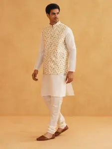 SOJANYA Men Cream-Coloured Kurta with Churidar