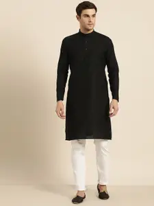SOJANYA Men Black Thread Work Kurta