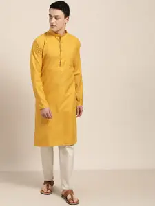 SOJANYA Men Mustard Yellow Thread Work Kurta