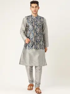 SOJANYA Men Grey Floral Empire Kurta with Pyjamas
