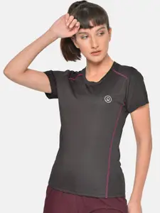 Chkokko Women Black Solid Yoga T-shirt