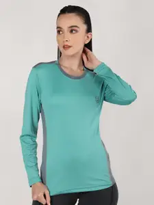 CHKOKKO Women Sea Green & aqua sky Yoga T-shirt
