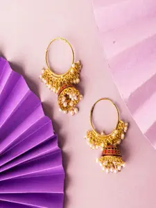 Jewelz Gold-Plated & Red Contemporary Jhumkas Earrings