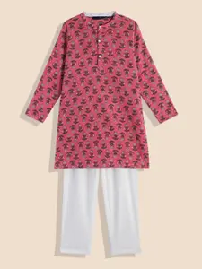 House of Pataudi Boys Pink & White Printed Pure Cotton Kurta with Pyjamas