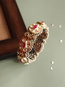 CURIO COTTAGEWomen Red & Gold Plated Meira Kundan Studded Bangle