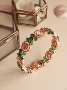 CURIO COTTAGE  Gold Plated Green Stone Studded Bangle