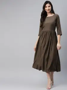 Aarika Brown A-Line Midi Dress