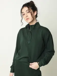 RAREISM Women Green Solid Cotton Sweatshirt