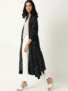 RAREISM Women Black Longline Tie-Up Shrug