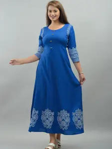 IQRAAR Blue Ethnic A-Line Maxi Dress