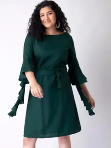 FabAlley Curve Green Georgette A-Line Dress