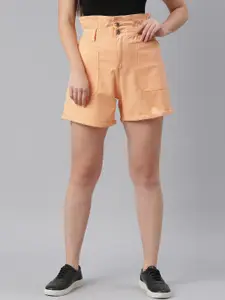 ZHEIA Women Peach Loose Fit High-Rise Cotton Shorts